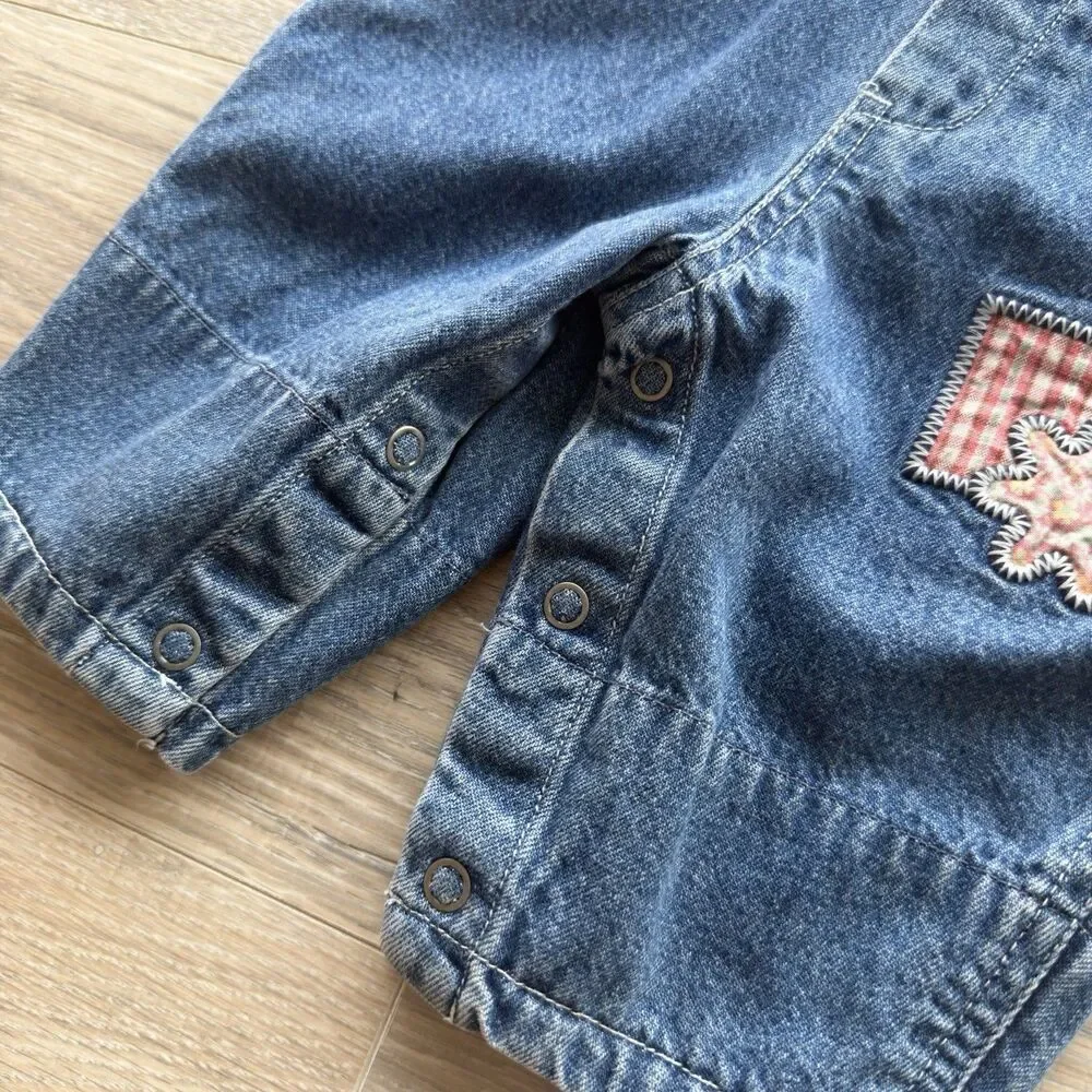 Baby Gap 0-3 Months Denim Overalls Y2K Patchwork Vintage Cottagecore Girly Retro